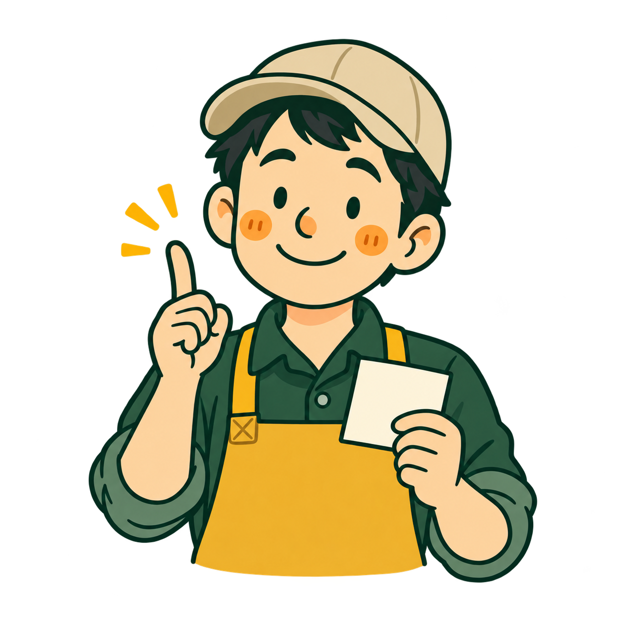 メモを手に持ち、なるほどと納得した表情の植木屋を描いたイラスト